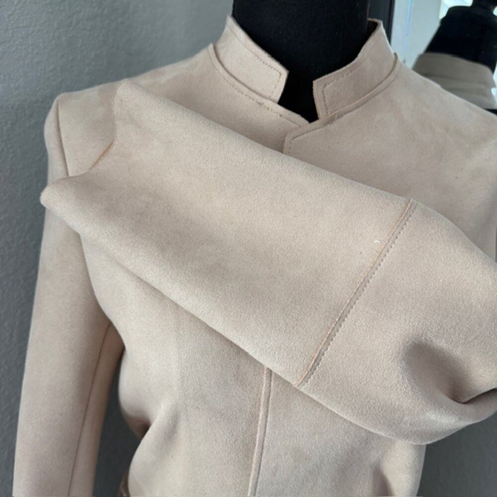 H&M Blush Pink Faux Suede Belted Jacket Coat Sz 6 - Picture 11 of 14